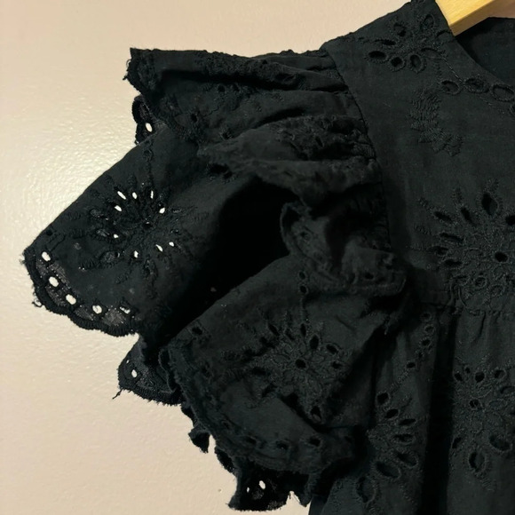 Industry Women's Double Ruffle Sleeve  Scallop Hem Eyelet Blouse Size S - Picture 6 of 9